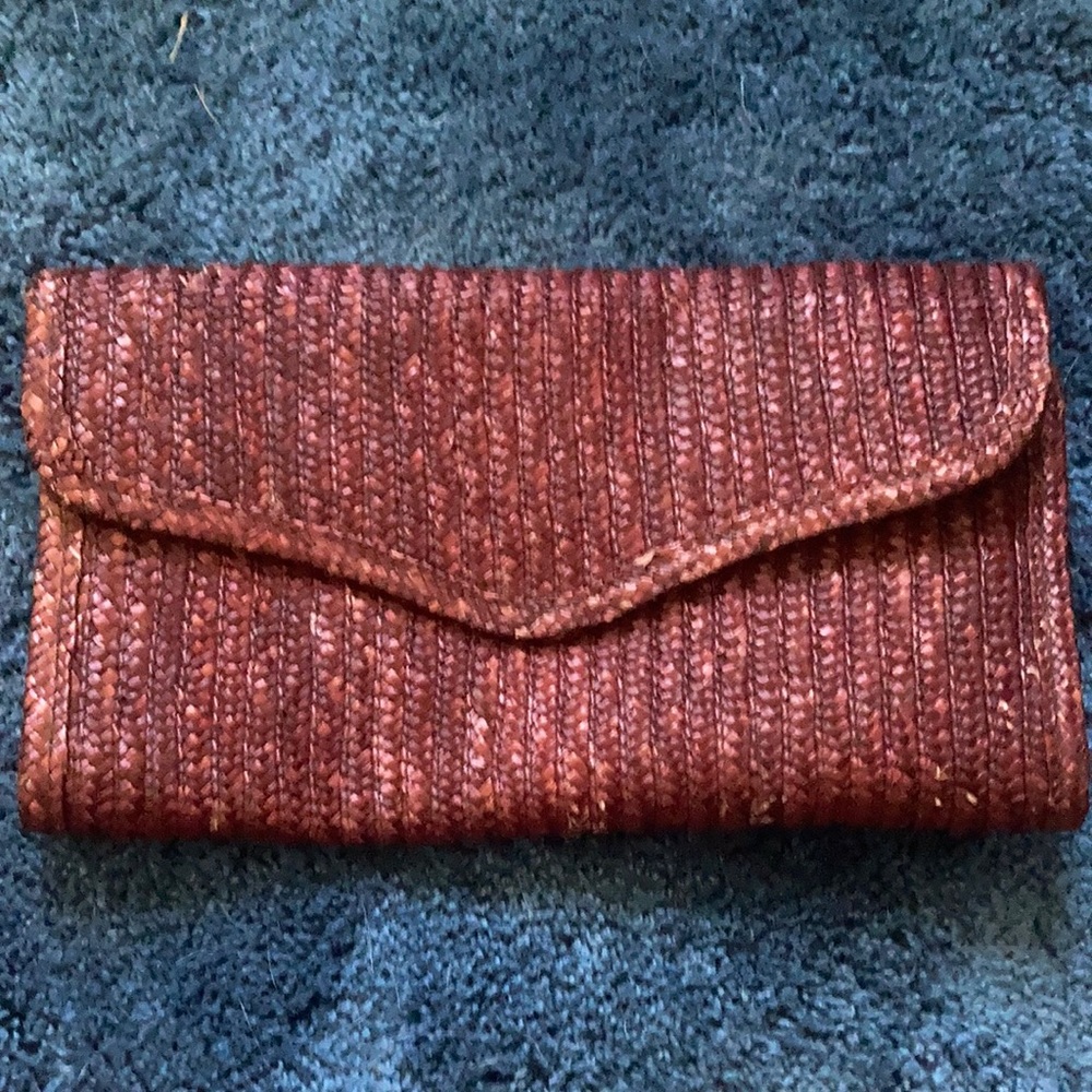 Reddish brow woven clutch